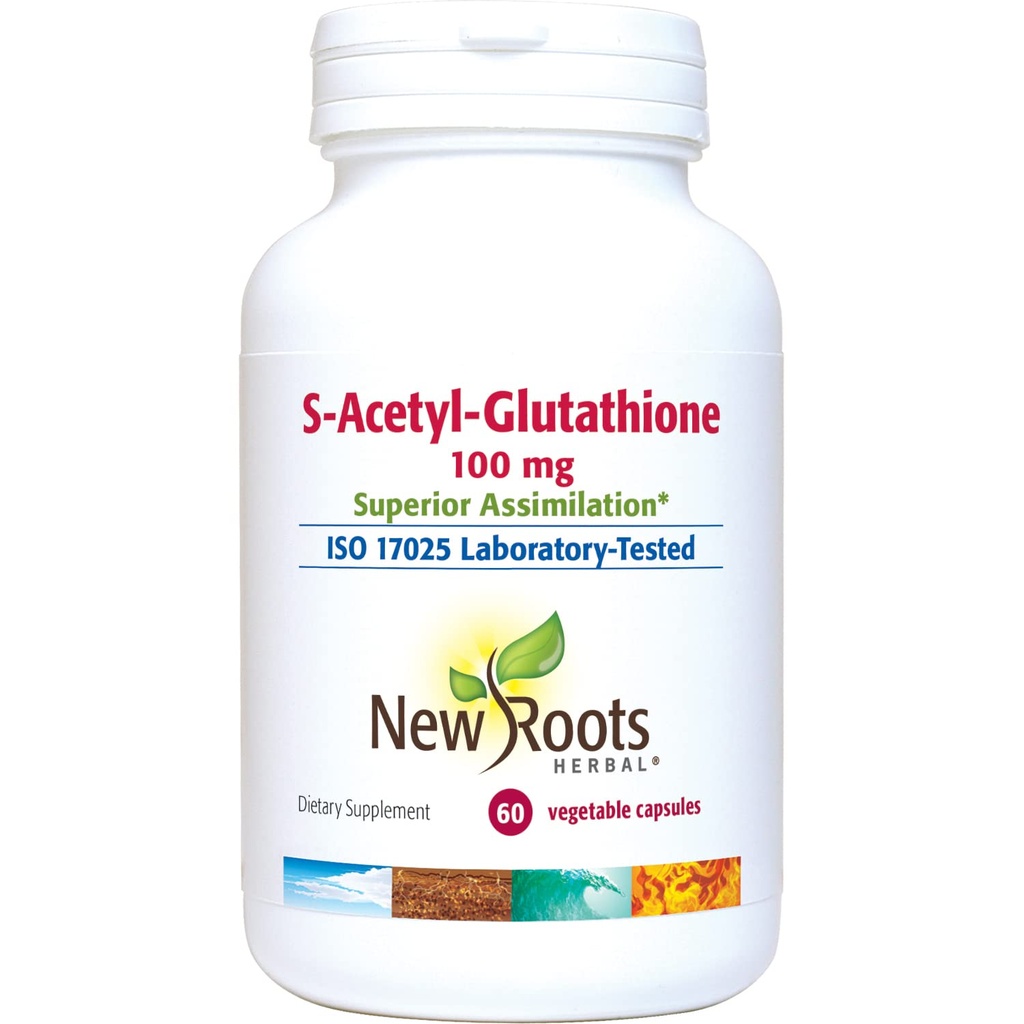 NEW ROOTS HERBAL S - Acetyl-Glutathione, 100mg 124; Assilasi Superior 124; Penuaan Kesehatan & Dukungan kekebalan (60 Veg Caps)