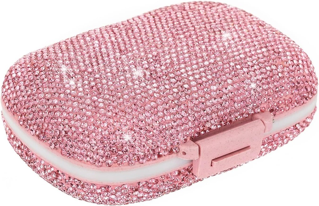 Kasus Pill Organizer Kecil Bling Pill untuk Kontainer Vitamin Kontainer Harian Holder Box Pill untuk Alat Pengantar Wanita (Pink)
