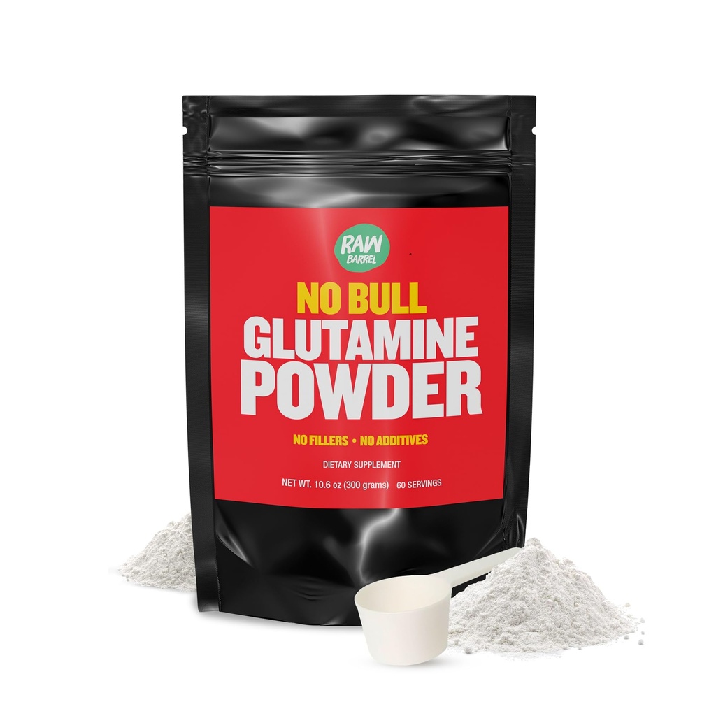 "No Bull" L- Glutamine Powder - Glutamine Unflagranted and Micronized Glutamine Glutamine, Non GMO, L Glutamine Suplemen, Vegan Tentu, Vegetarian dan Gluten Gratis, 300g