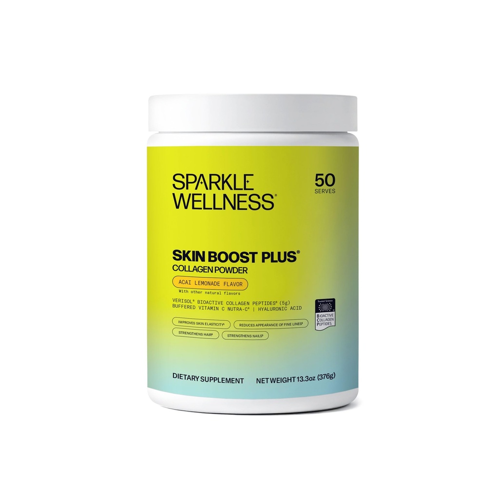 Sparkle Wellness VERISOL Bioactive Hydrolyzed Collagen Peptides 124; Collagen Powder with Vitamin C & Hyalinic Acid for Hair, Skin, and Nail Health 124; Skin Boost Plus (Acai Lemonade) [50- Serves]
