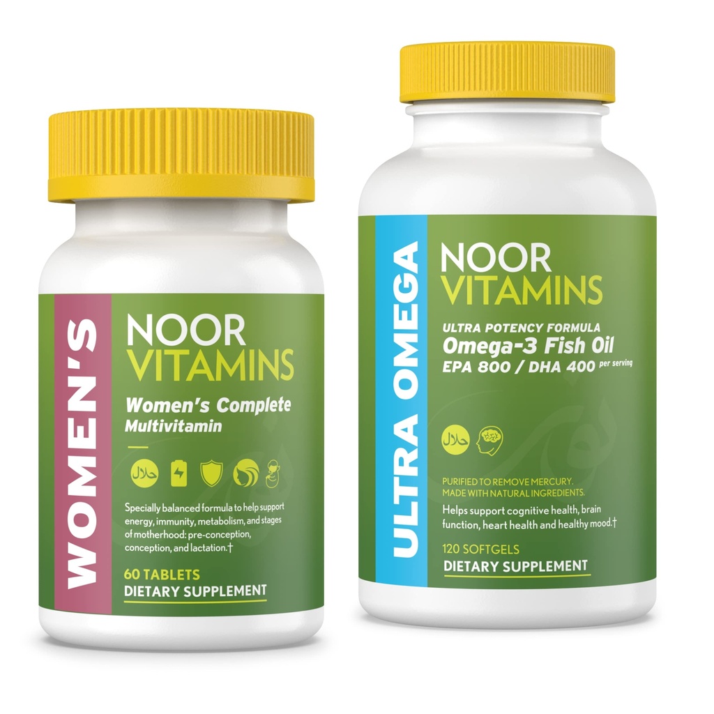 Noor Vitamin Women 's Multivitamin and Omega Fish Oil Supplement Bundle