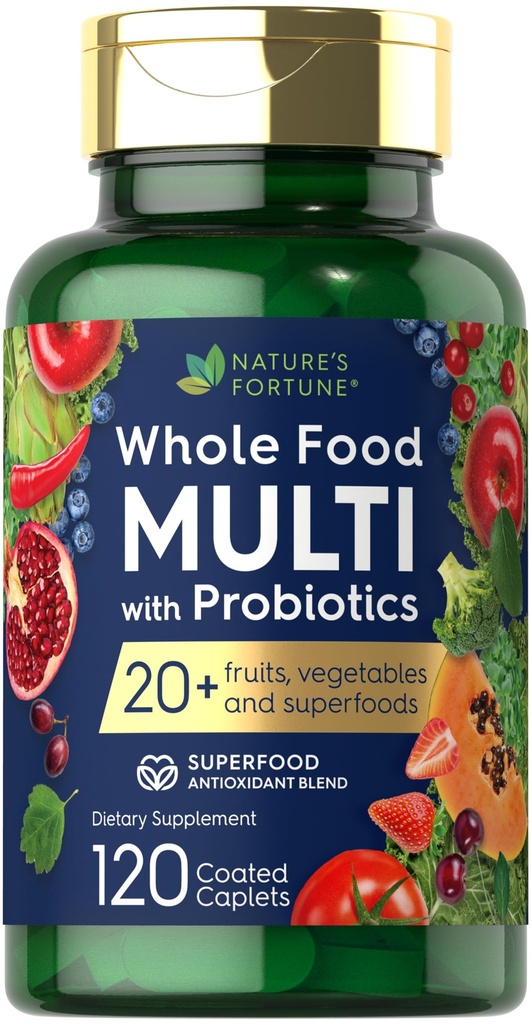 Nature 's Fortune Whole Food Multivitamin dengan Progories 124; 120 Caplet Coated 124; Dibuat dengan 20 Fruits and Vegetable 124; Non-GMO & Gluten Free Supplemen