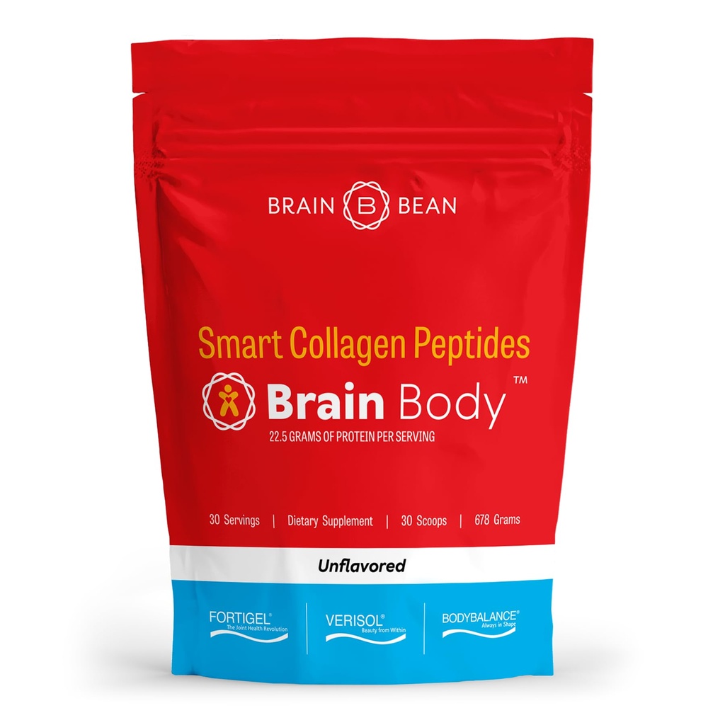 Brain Body Collagen Peptides Powder - Vital Protein & Collagen Suplement for Women & Men - Hydrolyzed Type I & III for Hair, Skin, Nails & Joint Health - 30 Servings - Unflashing - 678g