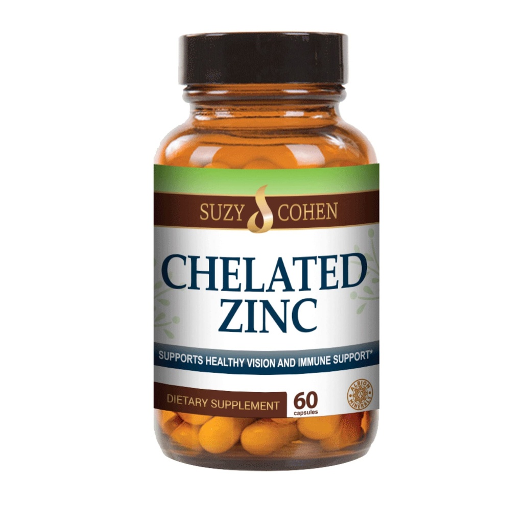 Suzy Cohen Chlated Zinc Suplemen - 60 Capsules Gentle on The Sthoach - Zinc adalah untuk Healthy Cell Growth dan Formasi DNA - Mendukung Fungsi Kebal Sehat dan Skin Health