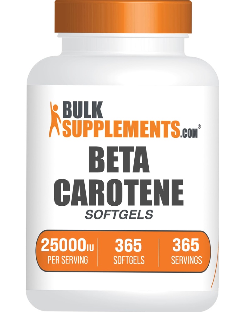 BulkSuplements.com Beta Carotene 25000 IU Softgels - Vitamin A Suplemen, Beta Carotene Suplemen - untuk Dukungan Mata, Gluten Bebas, 1 Softgel per Serving, 365 Count (Paket 1)