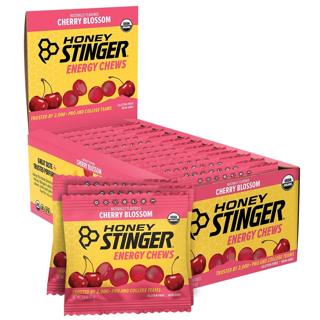 Honey Stinger Cherry Blossom Energy Chew, Gluten Free & Caffeine Free, for Exercise, Running and Performance, Sports Nutrition for Home & Gym, Pre dan Mid Workout, 12 Pack, 21.6 Ounce