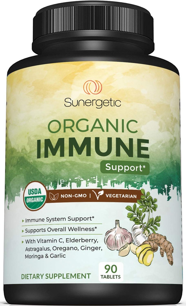 Suplemen Dukungan Ammunitas Organik USDA - Suplemen Kesehatan Ammuniune dengan Vitamin C, Elderberry, Astragalus, Oregano, Ginger, Moringa & Garlic - Dukungan Sistem Imune Organik - 90 Ammune Tablet