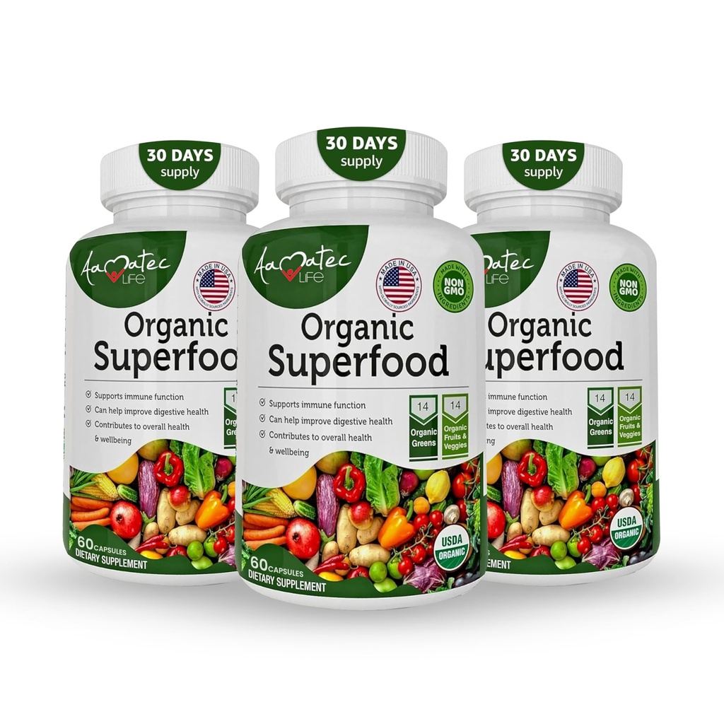 Organik Superfood Greens dan Vegies Complex - Best Dietary Supplement with 14 Greens & 14 Fruits & Vegetable with Alfalfa Rich in Antioksidants Organic Ingredices Non-GMO (180 Count Pack of 3)