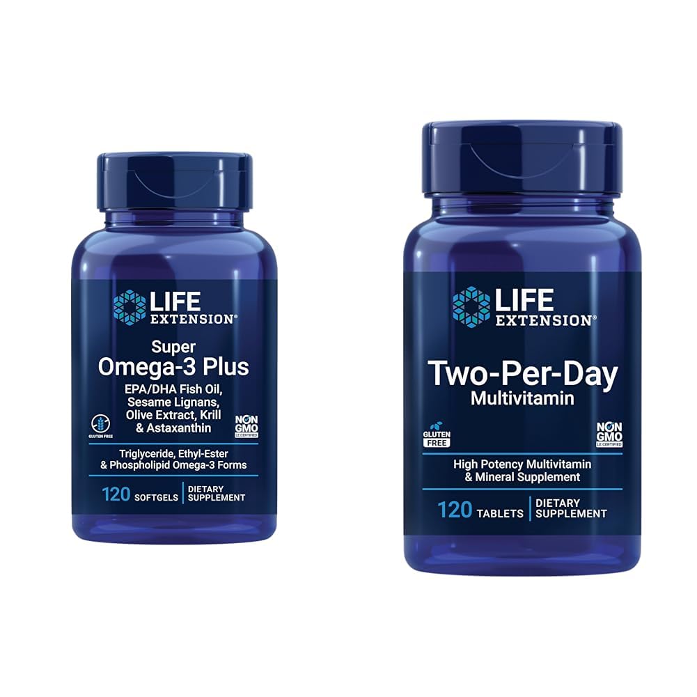 Extension Super Omega- 3 plus EPA / DHA Fish Oil, Sesame Lignans & Two-Per- Day High Potency Multi- Vitamin & Mineral Suplemen