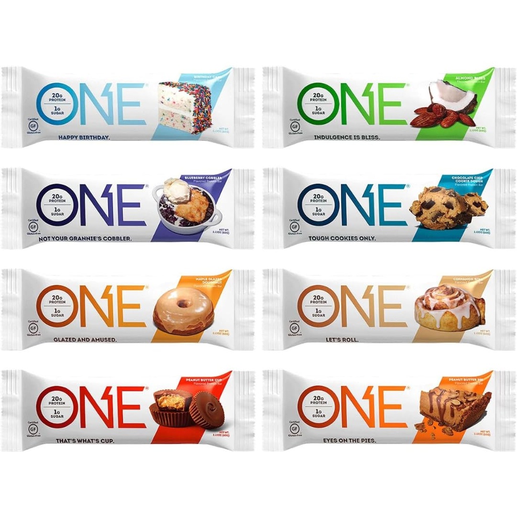 Satu Protein Bars, Sampler Variety Pack, Gluten Free dengan 20g Protein dan 1g Sugar, Staples Pantry, 2.12 oz (8 Cacah)