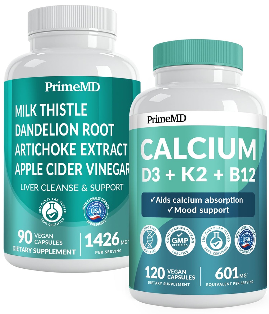 Kalsium D3 K2 B12 (1pk) dan Dukungan Hati (1pk) Persediaan Bundle - Mampu Vitamin untuk Bone, Heart, Hati, Fungsi Hati, & Imune Dukungan - Non-GMO, Vegan, Gluten- Bebas