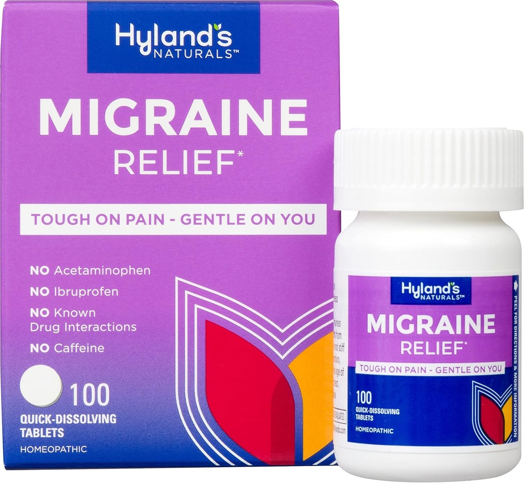 Hyland 's Migraine Headache Natural Pain Relief Tablet, Pack of 1, 100 Count (Packaging May Wary)