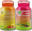 Antioksidant & Imunity Dukung Bundle - Lipomal Vitamin C 1500mg dengan Organik Acerola Cherry & Camu + Women Multivitamin dengan Besi, Superfoods, Provizymes & Enzymes - Vegan, Non-GMO