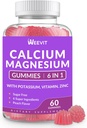Sugar Free Calcium Gummies Supplemen 600mg, Kalsium Magnesium Ginc Gummies dengan Vitamin D3 K2, Potasium, High Absorpsi CA Gummy for Bone, Teeth & Muscle