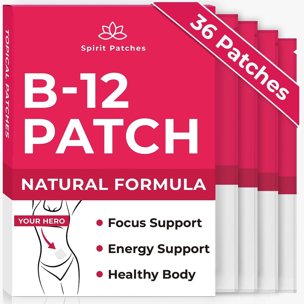 B12 Patch (Kemasan 36) - 100% Patch Vitamin Natural untuk Perempuan, Energi, Fokus & Tubuh, Patch Adhesive-Adsparent - Enhanced Formula