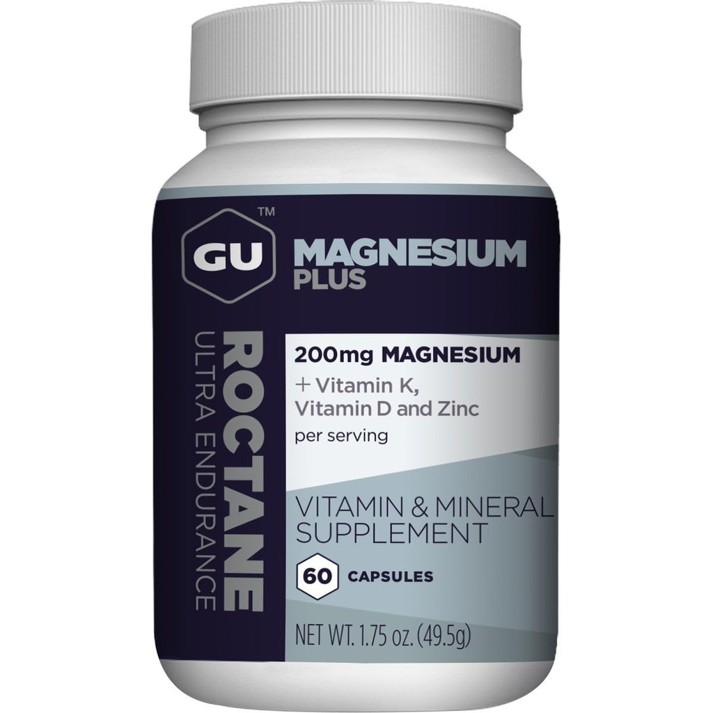 GU Energy Roctane Magnesium Plus Capsules with Vitamin K, D dan Zinc, Informed Choice, Recovery Support After Any Workout, 60- Count Bottle (1-Secrets Supply)
