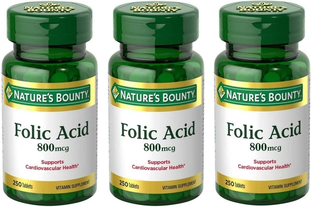 Asam Folic 800 mcg Tablet Maksimum Kekuatan, 3 Botol (250 Cacah)