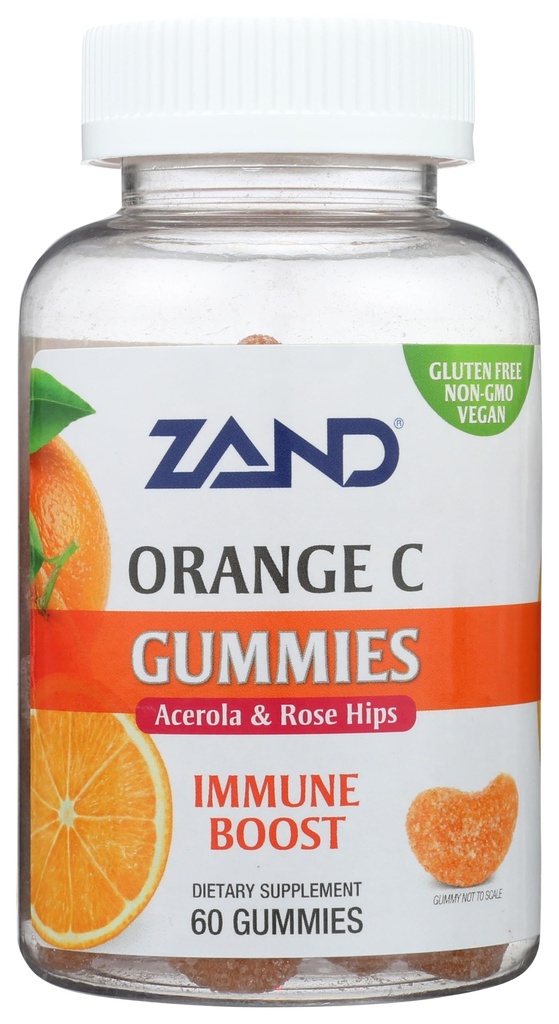 ZAND Imunity Orange Vitamin C Gummies, Wellness and Imune Dupport, Chewable Vitamin C w / Citrus Bioflavonoid, Rose HIPS dan Acerola, Vegan, Gluten Free, 60- Day Jaminan, 30 Pelayan