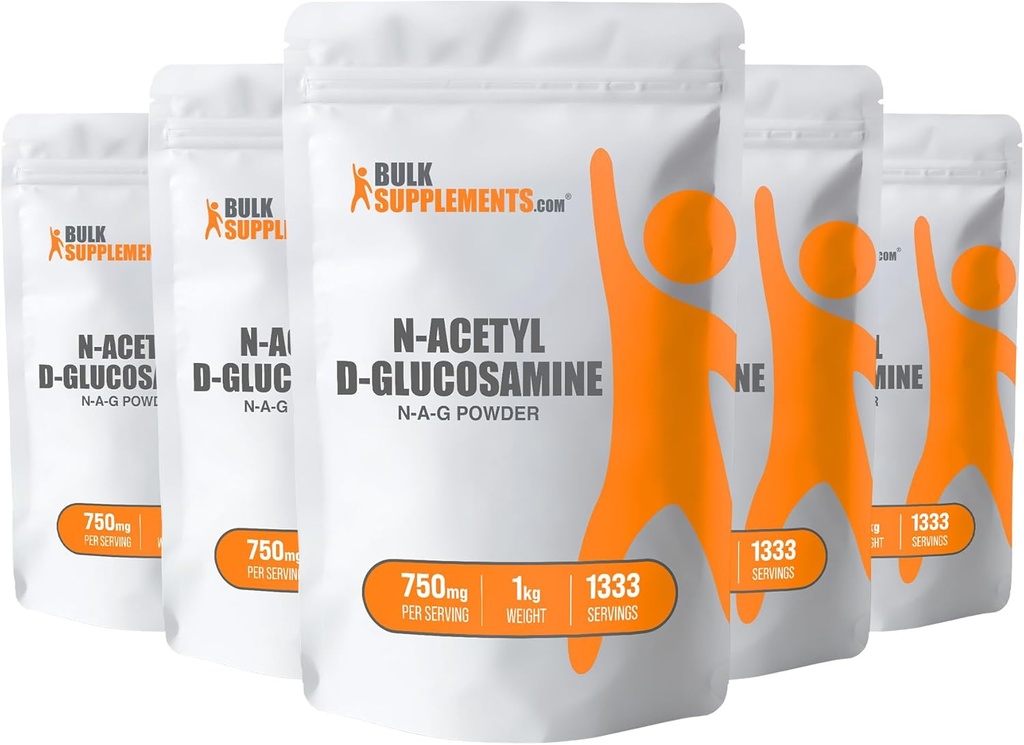BulkSuplements.com N-Acetyl Glucosamin Powder - NAG Powder, Glucosamin 750mg, Glucosamine Suplemen - Glucosamin, Bebas, 750mg per Serving, 5kg (11 pon) (pak 5)