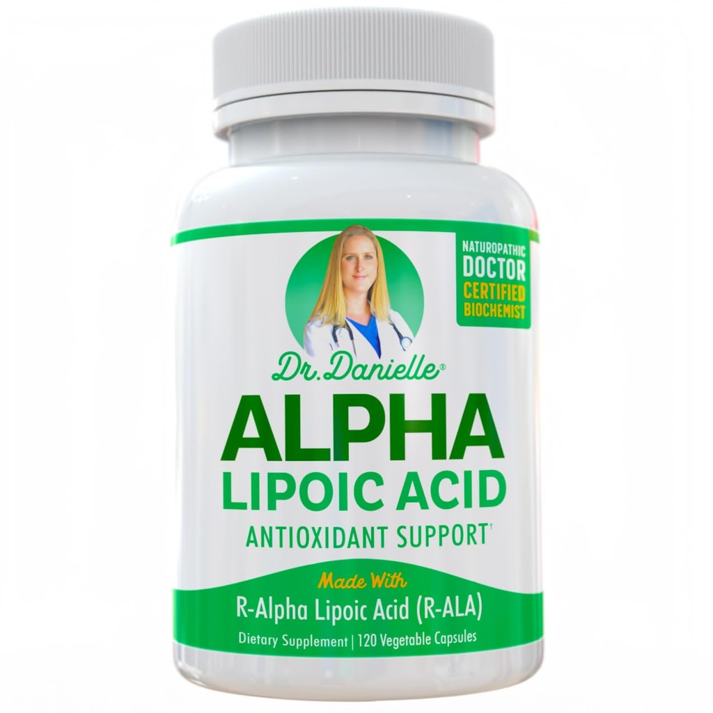 Alpha- Lipoic Acid oleh Dr. Danielle, Neuropathy Dukungan, Non- GMO, Gluten-Free, Vegan, Soy- Free, Promotes Darah Gula Sehat, Alpha R Acid RALA, R-ALA, 120 Vevgie Caps