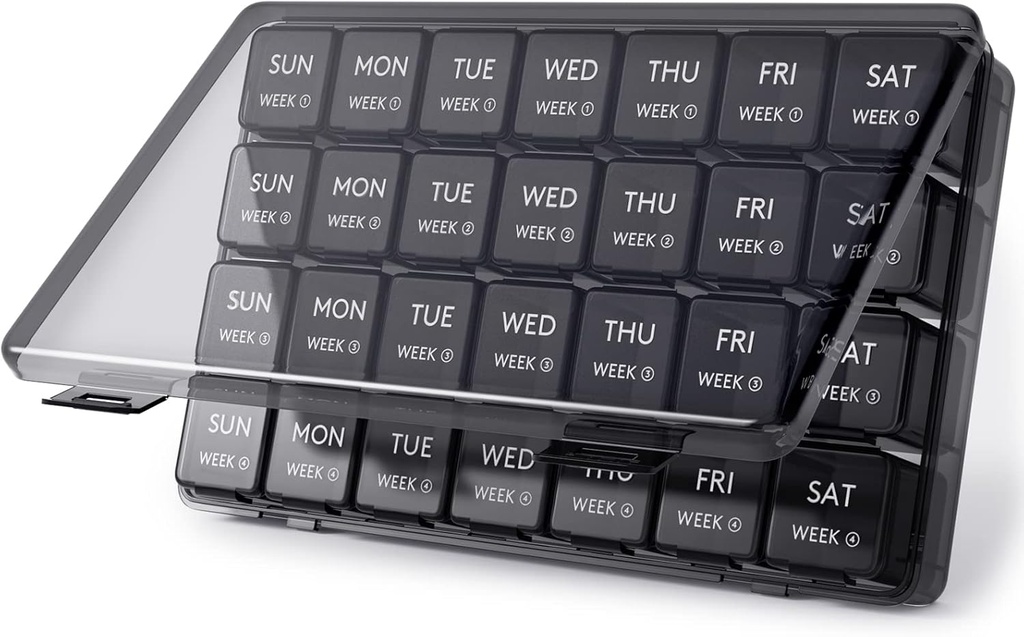 Lifewit Monthly Pill Organizer, Kotak Pil KB 28 Hari, 4 Minggu Satu Kasus Pil Pill Bulan, Kompartemen Besar Organisasi Kedokteran untuk Vitamin, Minyak Ikan, Suplemen