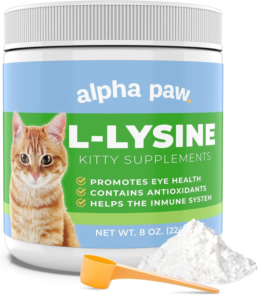 Alpha Paw - Kelas Manusia untuk Pets - Cat Lysine Supplement - Tambahan Layanan Bulan 5- 10 Pasokan - Lysine Alam (8 Ounces / 227 Grams)