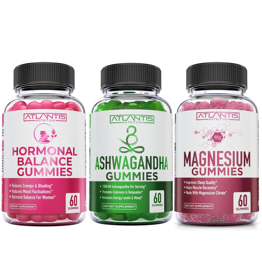 Keseimbangan Hormonal Atlantis untuk Wanita & PMS Gummies + Ashwagandha Gummies + Magnesium Gummies