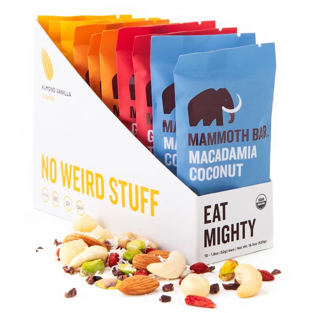 Mamoth Bar Variety Pack - 10 Organic Protein Bars - Prebiotic Paleo Gluten Free Egg Protein Gratis
