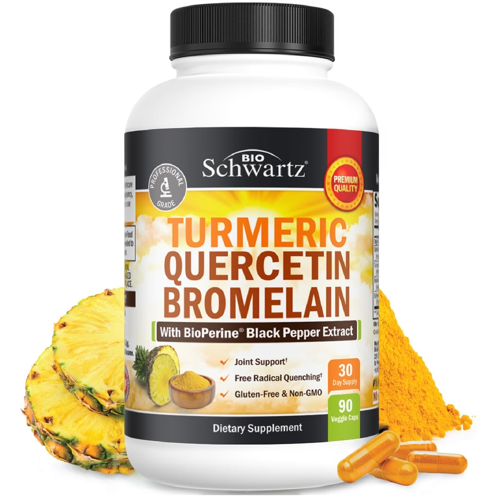 Turmeric Quercetin dengan Suplemen Bromelain - Kekuatan Alam Tanpa Daya dan Dukungan Bersama dengan BioPerine Black Pepper untuk Peledak Max - Organik Tumelain Suppplemen Vegan Aman, Non-GMO