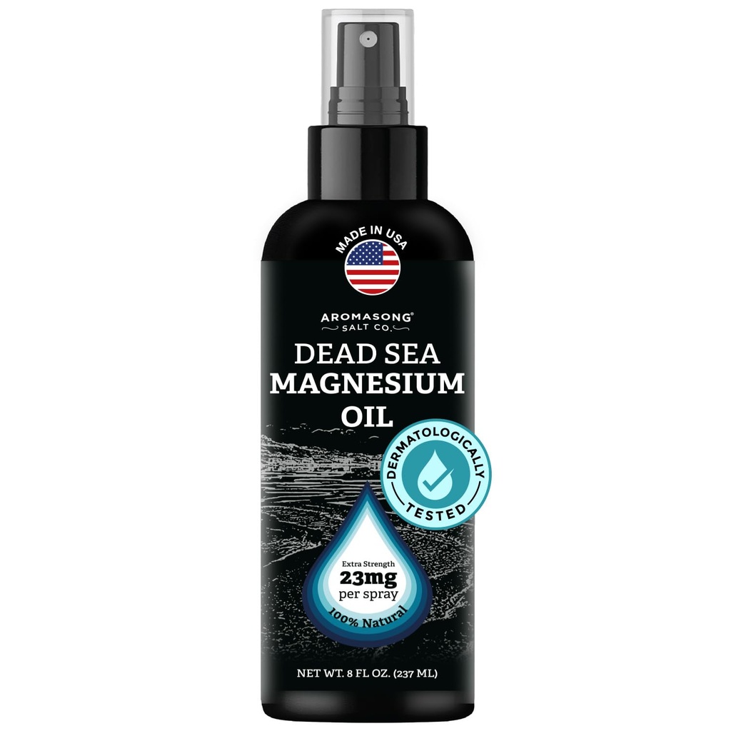 Aromasong Magnesium Spray - Ekstra Kekuatan (23mg di Setiap Spritz) 8 Oz, Unity and Pure Magnesium Oil Spray - Terbuat di Amerika Serikat - Leg Ketidaknyamanan dan Promotes Tidur Tenang