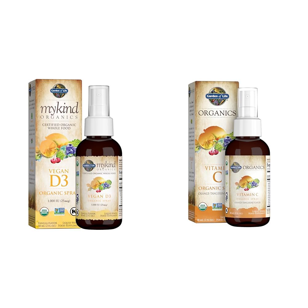 Garden of Life Organic Vegan Vitamin D3 1000 IU Liquid Spray dengan Vitamin C dan Omega, Imune dan Skin Health Support