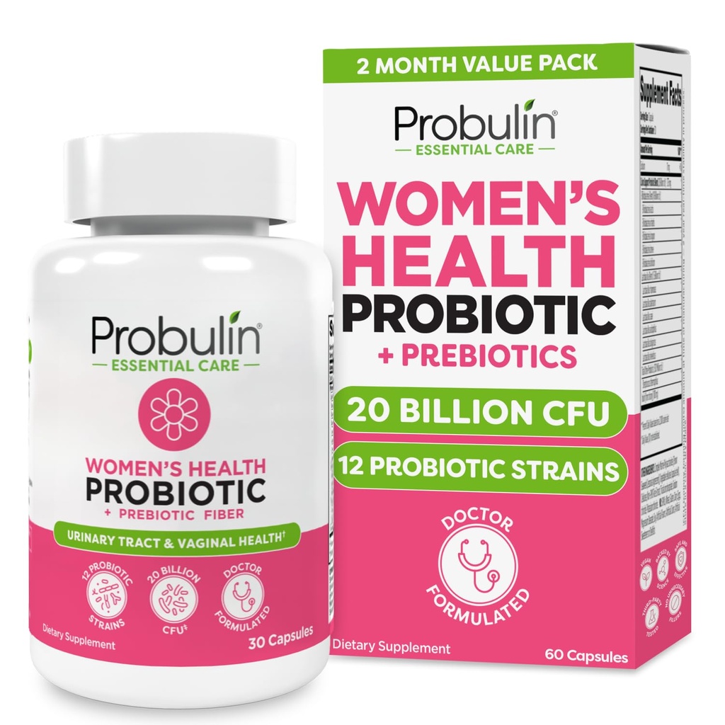 Probulin Womens Probiotic - Vaginal, UT, Gut & Imune Health with Lactoillus Reuteri - 20 Milyar CFU, 12 Prototik Strains & Pregren - 60 Vegan, Gluten Free Capsules for Whole-Body Wellness