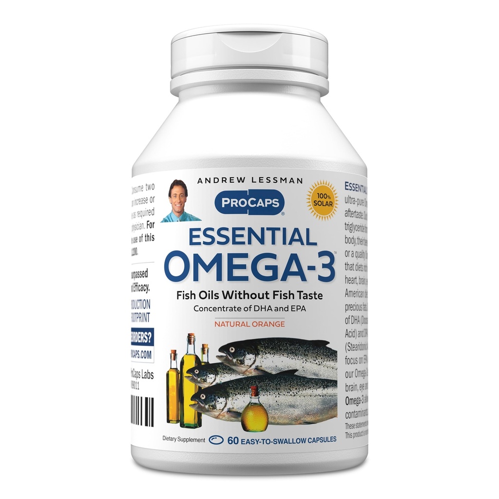 ANDREW LESSMAN ESMAN Omega- 3 Orange - 60 Softgels - Ultra- Murni, High Potency Omega- 3 Oil. High DHA, No Stomach Upset, No Contaminants, No Mercury. Mudah untuk Swallow Softgels