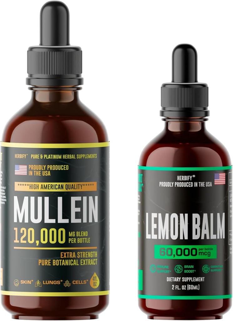 HERBIFY Bundle - Mullein Extract Leaf & Lemon Balm - Respiratory Dukungan & Dukungan Otak