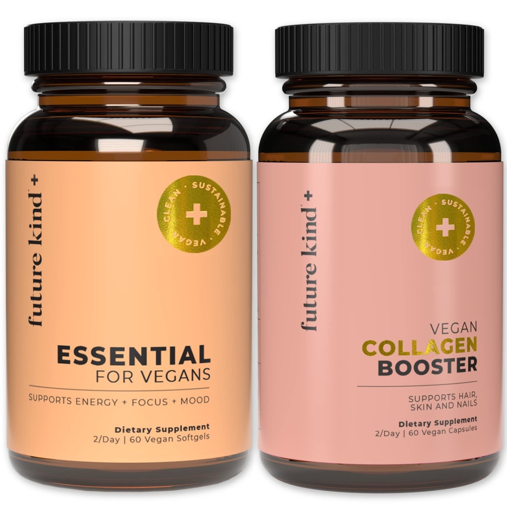 Penjual terbaik Future Kind Bundle 124; Vegan Multivitamin dan Collagen Booster 124; Vegan Multivitamin untuk Wanita dan Pria dengan B12, Omega 3, dan Vitamin D3 124; Collagen Support Skin, Hair, dan Nail Health