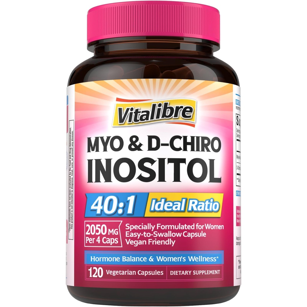 Suplemen Inositol, Myo- Inositol & D- Chiro Inositol Fertilitas Suplemen Perempuan, 40: 1 Ideal Rasio, Hormone Balance and Ovarian Dukungan, 120 Vegan Kapsul