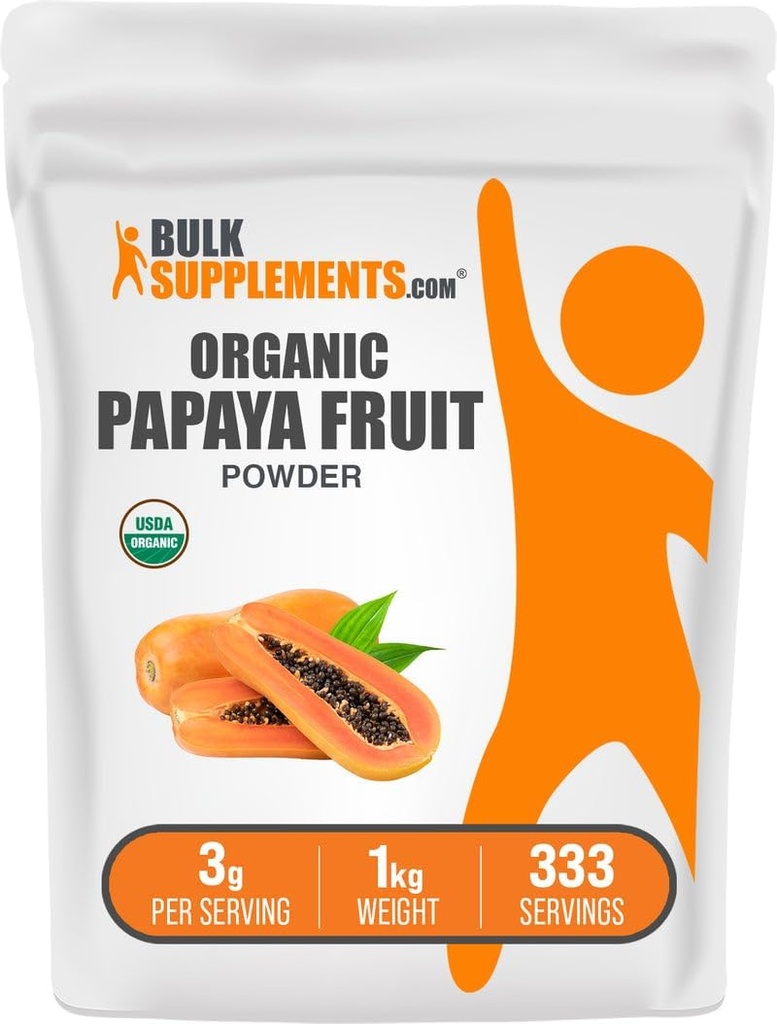 BulkSuplements.com Organic Papaya Powder Buah - Bubuk Api, Sumber dari Carica Pepaya Fruit - Gluten Bebas, 3g per Serving, 1kg (2.2 pon) (Paket 1)