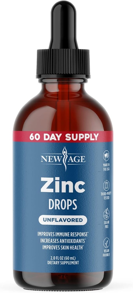Ionic Zinc Liquid Drops - Potency High Ammune Booster Supplemen, Ammune Defense, Powerful Natural Antioksidant, Non-GMO - oleh New Age (Liquid 2 OZ), Paket 1