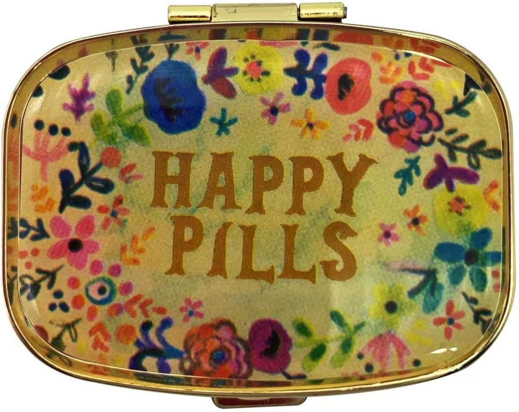 Happy Pills Pill Organizer Metal Metal Chat Travel Friendly Portable Compact Pill Box Pill Container to Hold Tylenol / Vitamin / Fish Oil / Meds / Tablet for Purse / Pocket