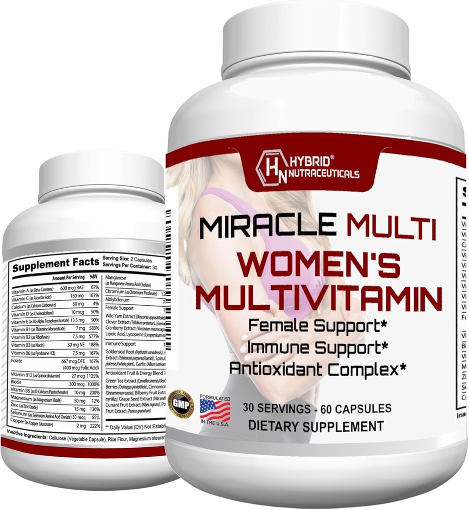 MiracleMulti Multivitamin for Women - Perempuan Dukungan Formula, Dukungan Imune, Minetary, Biotin, Antioksidan & SuperFoods Blend - 60 Kasules