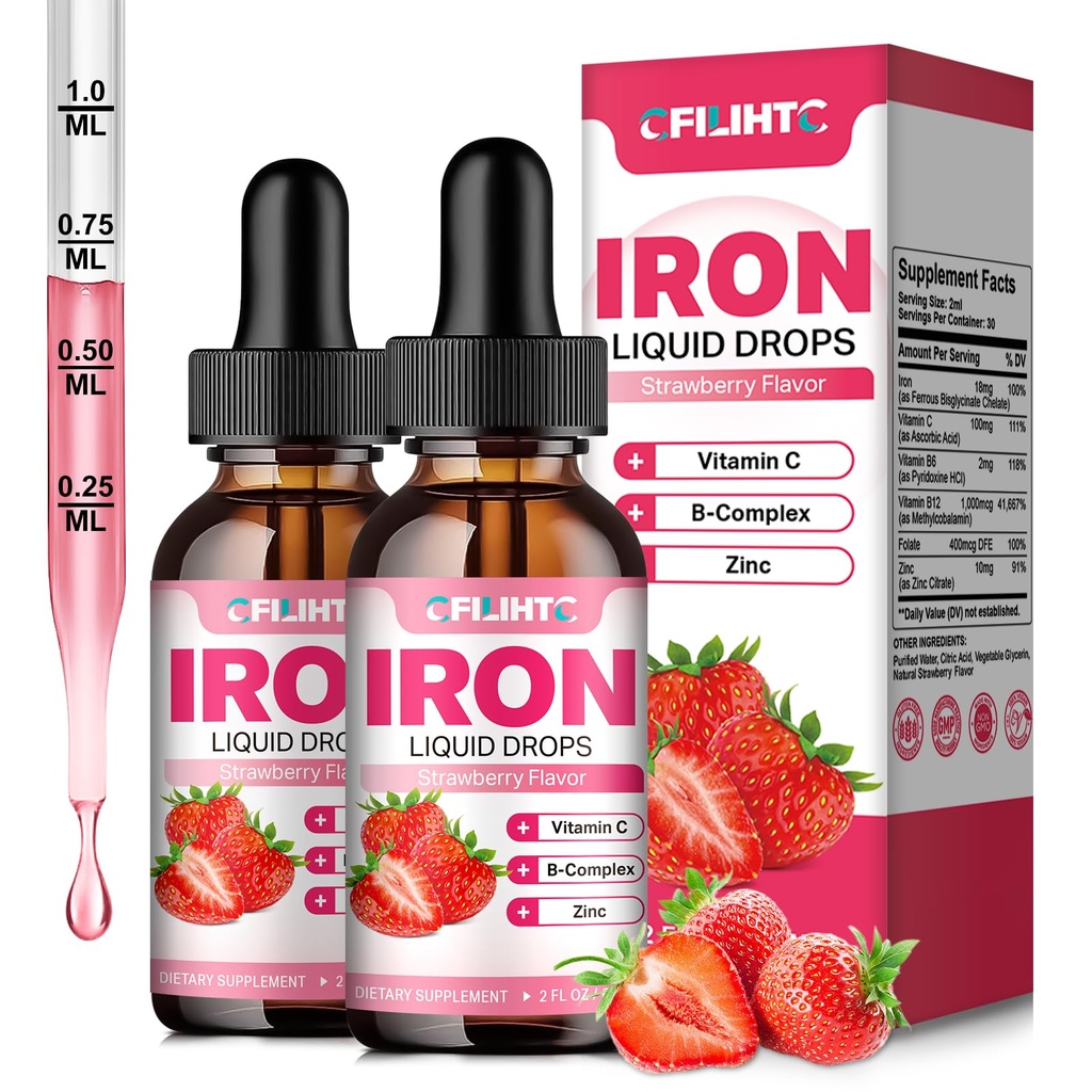 Tambahan Besi Liquid untuk Pria Perempuan & Anak-anak Multivitamin Gentivitamin Drops Iron Drops dengan Flolate, Vitamin C, B6, B12, Zinc untuk Anemia, Deficiency Besi, Pembangun Darah, Energi