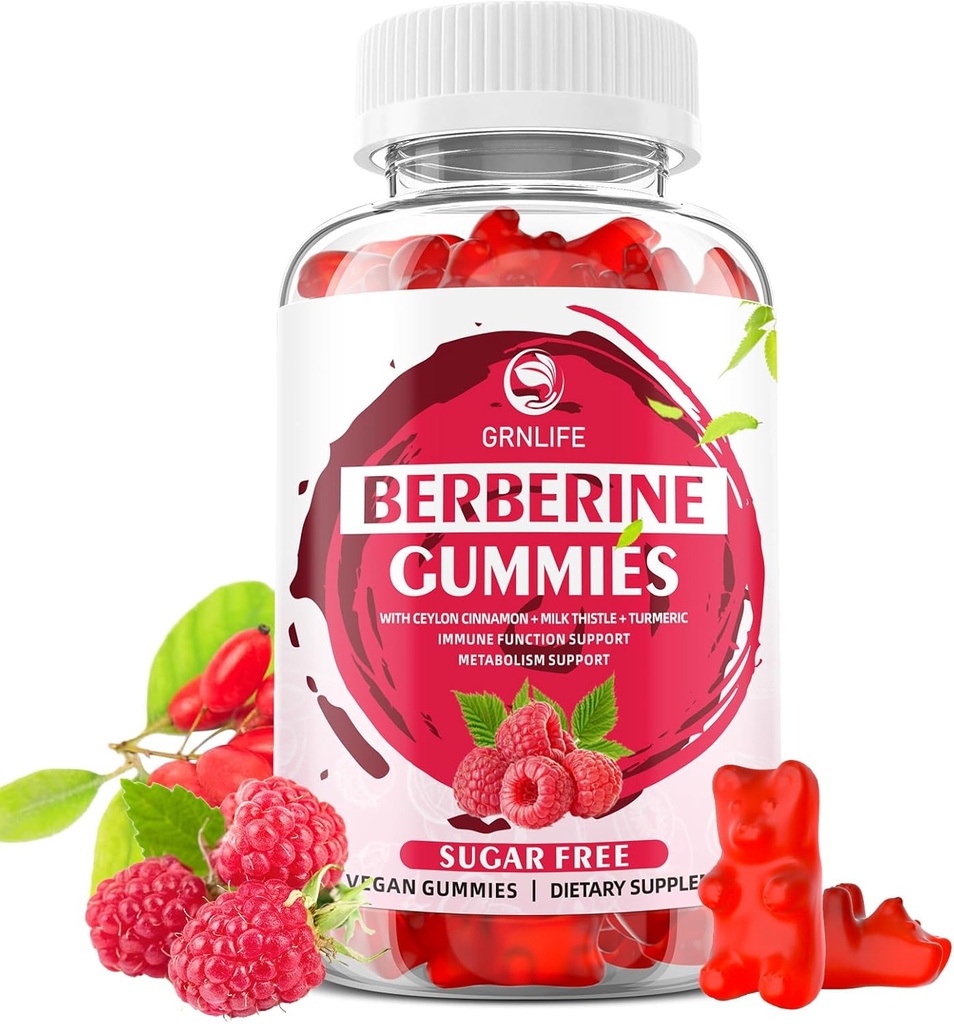 Berberine Gummies dengan Ceylon Cinnamon 1500mg Potensi Tinggi Berberine HCL Tambahan untuk Imune dan Metabolisme Dukungan, Sugar Free, Raspberry Flavor - 60 Count