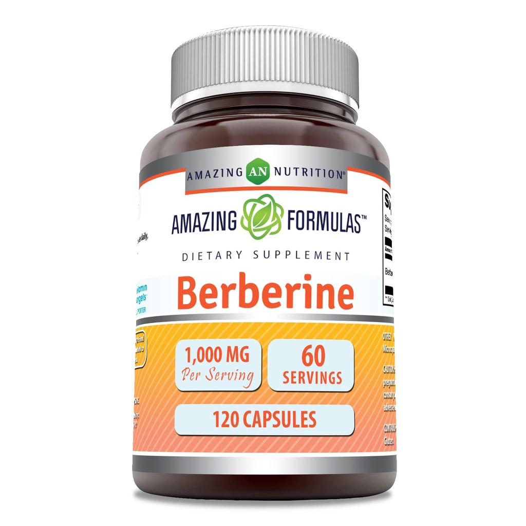 Amazing Formulas Berberine 100mg Per Serving 120 Capsules Suplemen 12.4; Non GMO 124; Gluten Free 124; Dibuat di AS