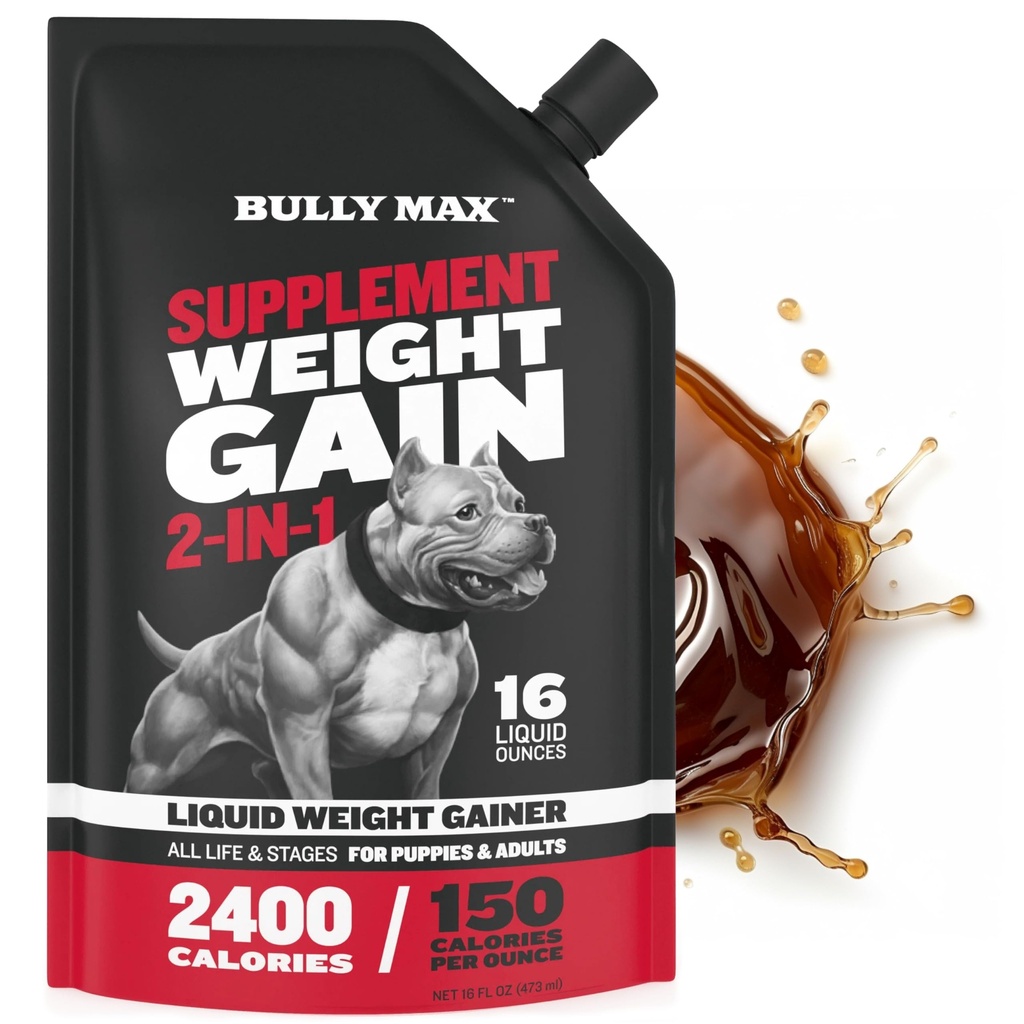 Bully Max Liquid Weiser for Dogs - High Calorie Dog Supplement with Omega-3 & Whey Protin - 2-1 Multivitamin for Healthy Weight Gain - for Puppy & Adult & 16oz
