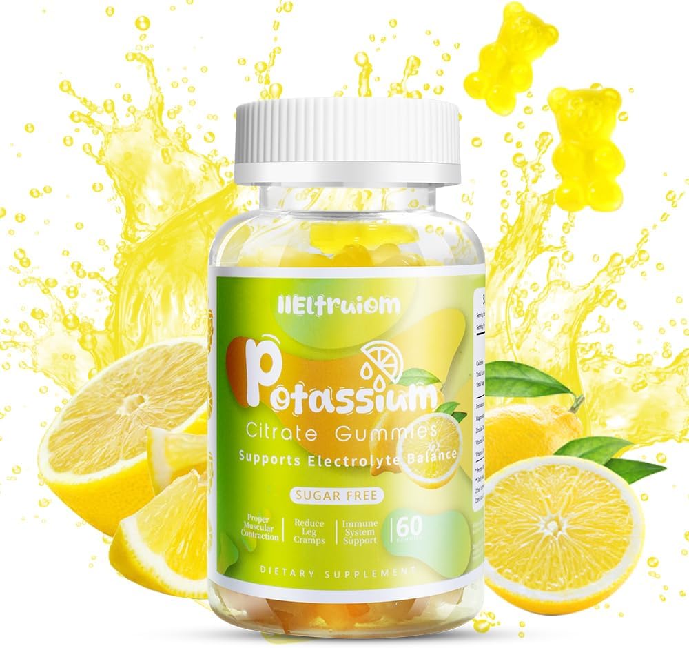 Potassium Citrate Gummies, Potasium Magnesium, Suplemen Potasium 600mg untuk Kram Leg & Muscle, Magnesium Glycinate Gummies, No Sugar