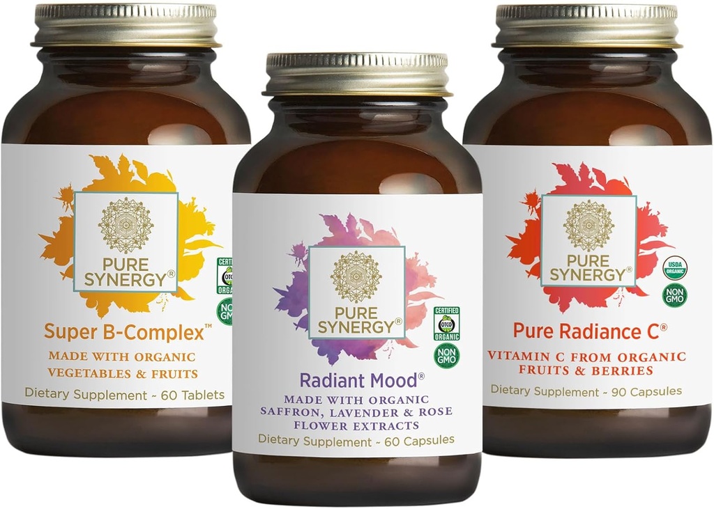 PURE SYNERGY Mood and Adrenal Dukung Bundle 124; Mood Dukung Support with Organic Saffron Extract 124; USDA Organic Vitamin C 124; Vitamin B Complex Dibuat dengan Whole Foods 124; Non-GMO dan Vegan