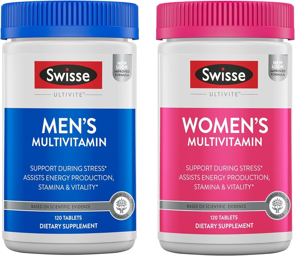Swisse Daily Multivitamin for Men & Women Bundle Combo Pack, 124; Supports Healthy Energy, Stress Relief, Mental Clarity & Performance, Imunity, and Heart Health