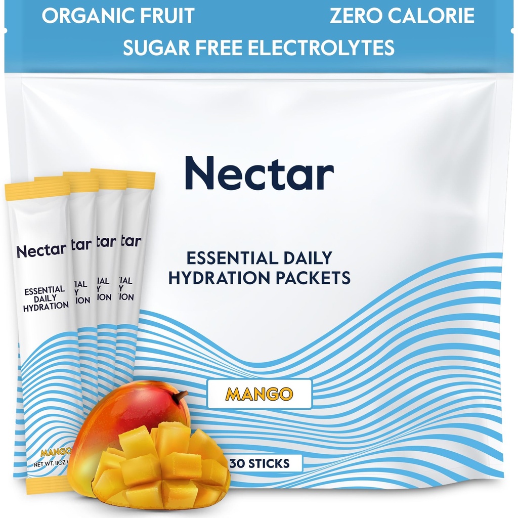 Paket Hidration Nektar - Paket Powder Elektrolytes - Sugar Free & 0 Calorie - Organic Fruit Liquid Daily IV Electrolytes Powder for Dehydration Relief & Rapid Rehidtion (Mango 30 Pack)