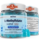 L-MethylFolate 15mg & MethyB12 Gummies, Methysteine Levels, B2, B6 Multivitamin - Aktif 5 - MTHF & Tinggi - Mendukung MTHFR Gene, Kognition, Levels Homocysteine, Felolate Metabolisme, Vegan, 60 Cts