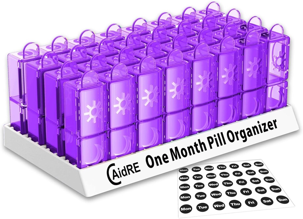 Penyelenggara Pil Pill Monthly 31 Hari AM PM - Satu Bulan Kasus Pil Pil untuk Obat-obatan, Vitamin & Suplemen - Easy Open Daily Pill Box Organizer, 2 Kali A Day Pill Dispenser, Purple